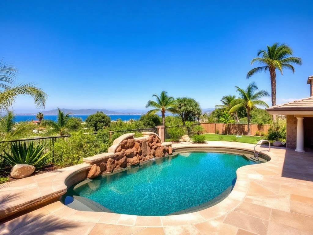 Freeform resort-style pool with baja shelf